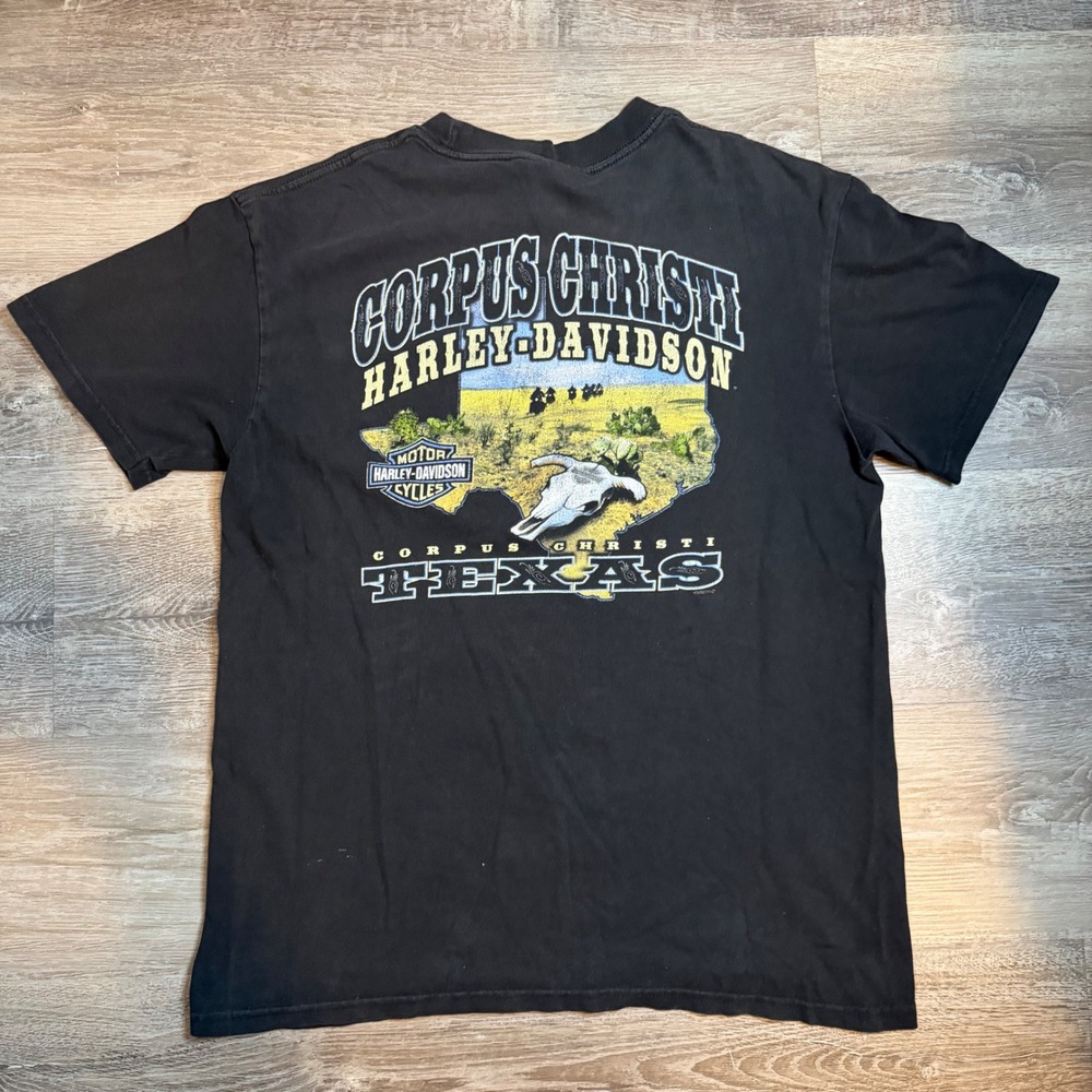Harley Davidson Corpus Christi Texas Pocket T-Shirt Black Graphic Mens L 2002